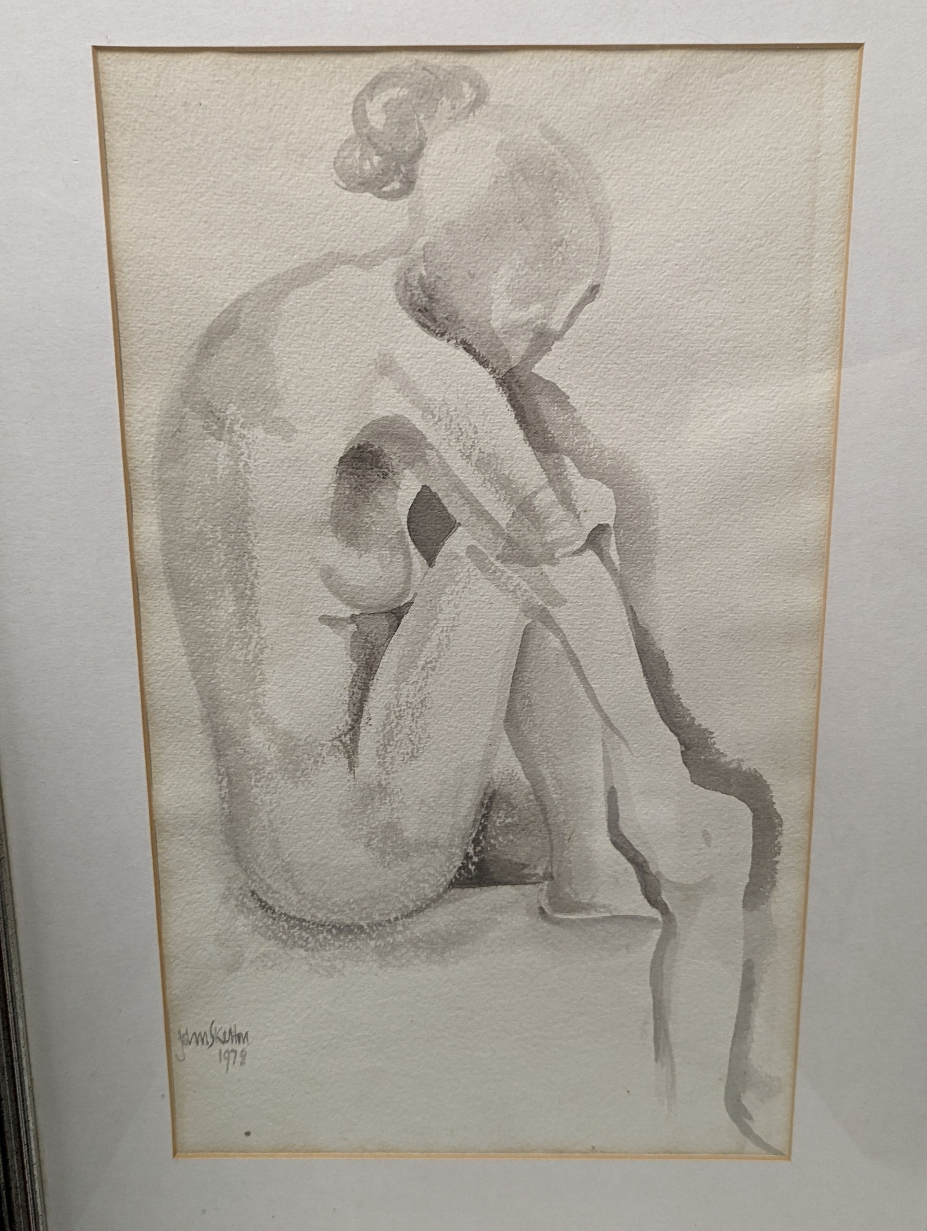 John Skelton (1923-2009), wash drawing, nude seated, signed and dated 1978, 37 cm X 21.5 cm